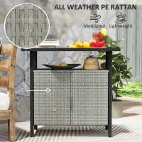 Outsunny Outdoor Pool Towel Storage Cabinet Organizer, Outdoor Bar Table with Shelf and Cabinet, Pool Towel Holder Pool Valet with Weather-Resistant PE Rattan and Steel Frame, Gray(m-5)