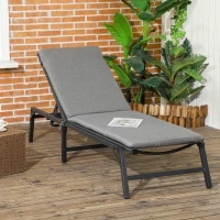 Outsunny Foldable Patio Lounger with Cushion, 5-Level Adjust Backrest Recliner Chair, Grey(m-8)