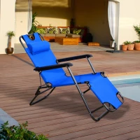 Outsunny Folding Lounge Chair Portable Chaise Sun Lounger Recliner Outdoor Blue(m-1)
