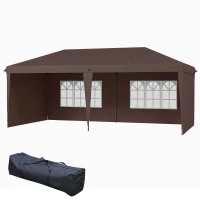 Outsunny 10' x 20' Pop Up Canopy Tent with 4 Sidewalls, Instant Gazebo with Carry Bag for Garden, Patio, Coffee(m-11)