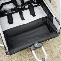 Aosom 2 Seat Bike Trailer for Kids 2-in-1 Double Baby Jogging Stroller with Handbrake, Rubber Wheels, 5 Point Harness, Waterproof Cover, Storage Bag, Reflectors, Green(m-10)