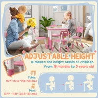 Qaba Height Adjustable 5pc Toddler Table and Chair Set with Storage Box, Easy to Wipe for 18 Months - 5 Years, Pink(m-4)
