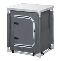 Outsunny Camping Kitchen Station, Aluminum Camping Table Cook Cupboard with 2-Shelf and Carrying Bag for BBQ Party Picnics, Grey(m-2)