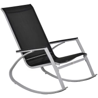Outsunny Outdoor Modern Front Porch Patio Rocking Sling Chair - Black/ Silver(m-11)