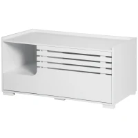 PawHut Cat Litter Box Enclosure with Spacious Interior, Cat Washroom Storage End Table for Indoor Cats with Hidden Storage Cabinet Space, Elevated Bottom, White(m-11)