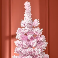 HOMCOM 6 FT Snow Flocked Artificial Christmas Tree, Pencil Xmas Tree with Realistic Branches, Auto Open and Steel Base, Pink(m-9)