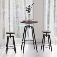 HOMCOM 3 Pieces Bar Table Set w/ 2 Stools Heavy Duty Steel Pub Dining Desk Chairs Industrial Metal Design Bistro Set Height Adjustable(m-8)