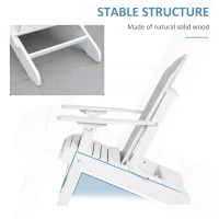 Outsunny Folding Adirondack Chair, Muskoka Chair with Pull-out Footrest, Outdoor Wooden Fire Pit Lounger for Patio, Porch, Poolside, Garden, White(m-6)