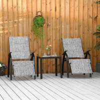 Outsunny Lounger Chair Set of 3 with 7-Level Adjustable Backrest, 5-Level Adjustable Footrest, Patio Chaise Lounge with Glass Top Side Table, Grey(m-8)