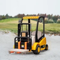 Qaba 12V Kids Ride on Forklift Car with Tent, 360° Rotation Electric Ride On Excavator w/ Liftable Fork and Pallet, Music(m-10)