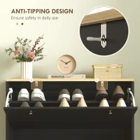 HOMCOM 2 Drawers Shoe Storage Cabinet with Adjustable Shelves for 16 Pairs of Shoes, Black(m-7)