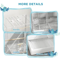 PawHut 39" Bird Cage for Budgie Finches Canaries Love Birds with Wooden Stands, Slide-Out Tray, Handles, Food Containers, White(m-7)