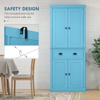 HOMCOM 72" Kitchen Pantry Storage Cabinet, Cupboard w/ 4 Doors and 3 Adjustable Shelves, Large Central Drawer, Dark Blue(m-6)