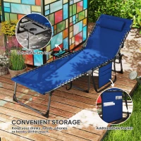 Outsunny Folding Outdoor Chaise Lounge Chair Tanning Chair with 5-Level Adjustable Back, Side Table, Pillow, Pocket, Dark Blue(m-6)