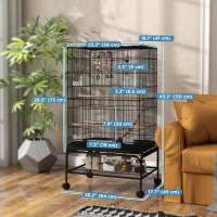 PawHut 43" Bird Cage with Rolling Stand, Toys, for Budgies Canaries Black(m-3)
