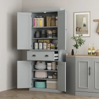 HOMCOM 72.5" Kitchen Cabinet, Pantry Storage Cabinet with Doors and Shelves, Freestanding Food Pantry Cabinet, Gray(m-2)