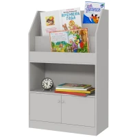 Qaba Toy Storage Cabinet, Kids Bookcase Children's Bookshelf for Kids Room, Bedroom, Playroom, Nursery, Gray(m-1)