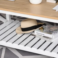 HOMCOM Farmhouse Style Coffee Table with X Bar Frame, Open Slat Wooden Bottom Shelf, Natural/White(m-8)