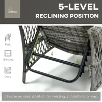 Outsunny 2 Pieces Wicker Patio Lounge Set w/ Cushions, Outdoor PE Rattan Sun Lounger Sets w/ 5-Level Reclining Chaise Chair & Two-tier Glass Top Coffee Table, Green(m-6)