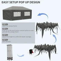 Outsunny 10' x 19.5' Pop Up Canopy Tent Height Adjustable Event Shelter w/ Sidewalls, Leg Weight Bags, Wheeled Carry Bag, Gray(m-4)