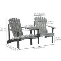 Outsunny Double Wooden Adirondack Chair Muskoka Chair with Middle Table, Outdoor Patio Porch Tete-A-Tete Bench Two Seater w/ Umbrella Hole, Grey(m-3)