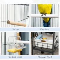 Pawhut 45-inch Metal Indoor Bird Cage, Parrot Cage, Bird Aviary with Detachable Rolling Stand, Storage Basket, and Accessories - Black(m-7)