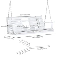 Outsunny 2 to 3 Seater Porch Swing Wood Patio Swing Chair Swing Bench with Foldable Table, Cup Holders, Steel Chains, White(m-3)