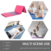 Soozier 4'x10'x2'' Folding Gymnastics Tumbling Mat, Exercise Mat  with Carrying Handles for Yoga, MMA, Martial Arts, Stretching, Core Workouts, Pink and Purple(m-7)