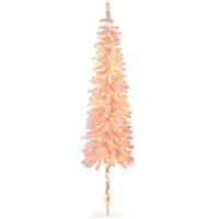 HOMCOM 7' Flocked Christmas Trees, Pencil Prelit Artificial Christmas Tree with Snow Downswept Branches, Pink(m-11)