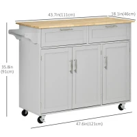 HOMCOM Rolling Kitchen Island, Kitchen Cart on Wheels with 2 Storage Drawers, 3 Door Cabinets and Towel Rack for Dining Room (Grey, 3-Doors)(m-3)
