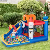 Outsunny 5-in-1 Water Slide Kids Inflatable Bounce House Space Theme Water Park Includes Slide Trampoline Pool Cannon Climbing Wall with Carry Bag, Repair Patches without Air Blower(m-10)