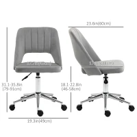Vinsetto Mid Back Office Chair Velvet Fabric Swivel Scallop Shape Computer Desk Chair, Grey(m-3)