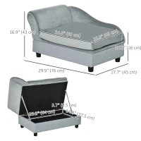 PawHut Pet Sofa Dog Couch Chaise Lounge Pet Bed with Storage Function Small Sized Dog Various Cat Sponge Cushioned Bed Lounge, Light Grey(m-3)