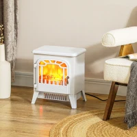 HOMCOM Freestanding Electric Fireplace Stove Heater with Overheat Protection and Realistic Flame Effect, 750W/1500W, White(m-1)