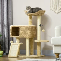 PawHut Cat Tree for Indoor Cats w/ Scratching Posts, Condo Cat Tower, Beige(m-10)