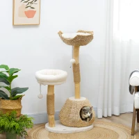 PawHut 41" Cat Tree for Indoor Cats with Wooden Cat Scratching Posts, Cat Condo, Cat Beds & Toy Balls, Cream White(m-10)