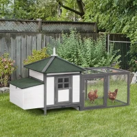 PawHut 77" Wooden Chicken Coop with Nesting Box, Cute Outdoor Hen House with Removable Tray, Ramp Run, for Garden Backyard, Gray(m-2)