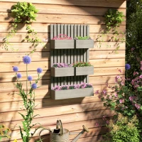 Outsunny 5 Box Raised Garden Bed w/ Trellis for Climbing Plants, Wall-Mounted Wood Planters w/ Drainage Holes, Gray(m-2)