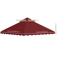 Outsunny 10' x 10' Gazebo Replacement Canopy Cover, 2 Tier Gazebo Roof Replacement TOP ONLY, Burgundy(m-3)