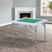 HOMCOM 35" 4-Player Mahjong Game Portable Folding Table for Poker Dominoes Card with Cup and Coin Holders(m-2)