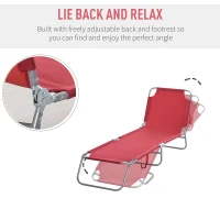 Outsunny Outdoor Folding Chaise Lounge, Reclining Lounge Chair with Adjustable Backrest and Breathable Mesh Fabric, Wine Red(m-4)