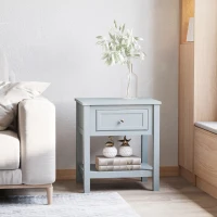 HOMCOM Accent End Table, Sofa Side Table with Storage Drawer and Bottom Shelf for Living Room,Gray(m-10)