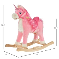 Qaba Kids Rocking Horse, Ride on Unicorn with Wooden Base, Tail Wag & Sounds for Toddlers 3-6 Years Old, Pink(m-3)