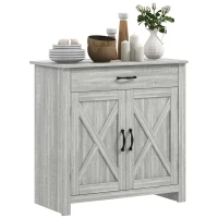 HOMCOM Farmhouse Sideboard Cabinet with Barn Doors Kitchen Buffet Cabinet with Drawer and Adjustable Shelf Stone Gray(m-11)