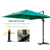 Outsunny 10x10ft Cantilever Umbrella with 4 Adjustable Angle and Rotation, Square Top Market Parasol with Aluminum Pole and Ribs for Backyard Patio Outdoor Area, Green(m-5)