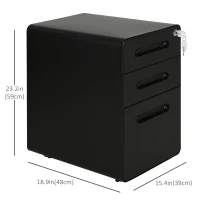 Vinsetto Lockable File Cabinet, Steel Filing Cabinet on Wheels for Legal, A4, Letter Size, Home Office(m-3)