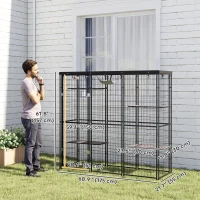 PawHut Weld Wire Catio Outdoor Indoor with Waterproof Cover, 4 Jumping Platforms, Hammock, 69" x 22" x 62", Black(m-3)