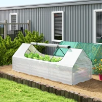 Outsunny 8.6 x 3 x 1ft Raised Garden Bed with Mini Greenhouse, Galvanized Raised Garden Bed with Cover for Herbs and Vegetables, Small Greenhouse for Patio Garden Balcony, White and Silver(m-2)