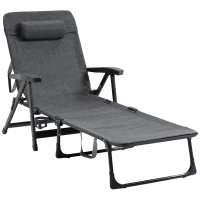 Outsunny Outdoor Folding Lounge Chaise Chair, Pool Chair with Adjustable Backrest, Pillow and Cup Holder for Poolside, Deck, Lawn, Gray(m-1)