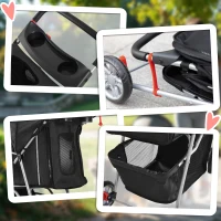 PawHut 3 Wheels Foldable Dog Stroller with Storage Basket, Adjustable Canopy, Cupholder for Miniature and Small Dogs, Black(m-9)